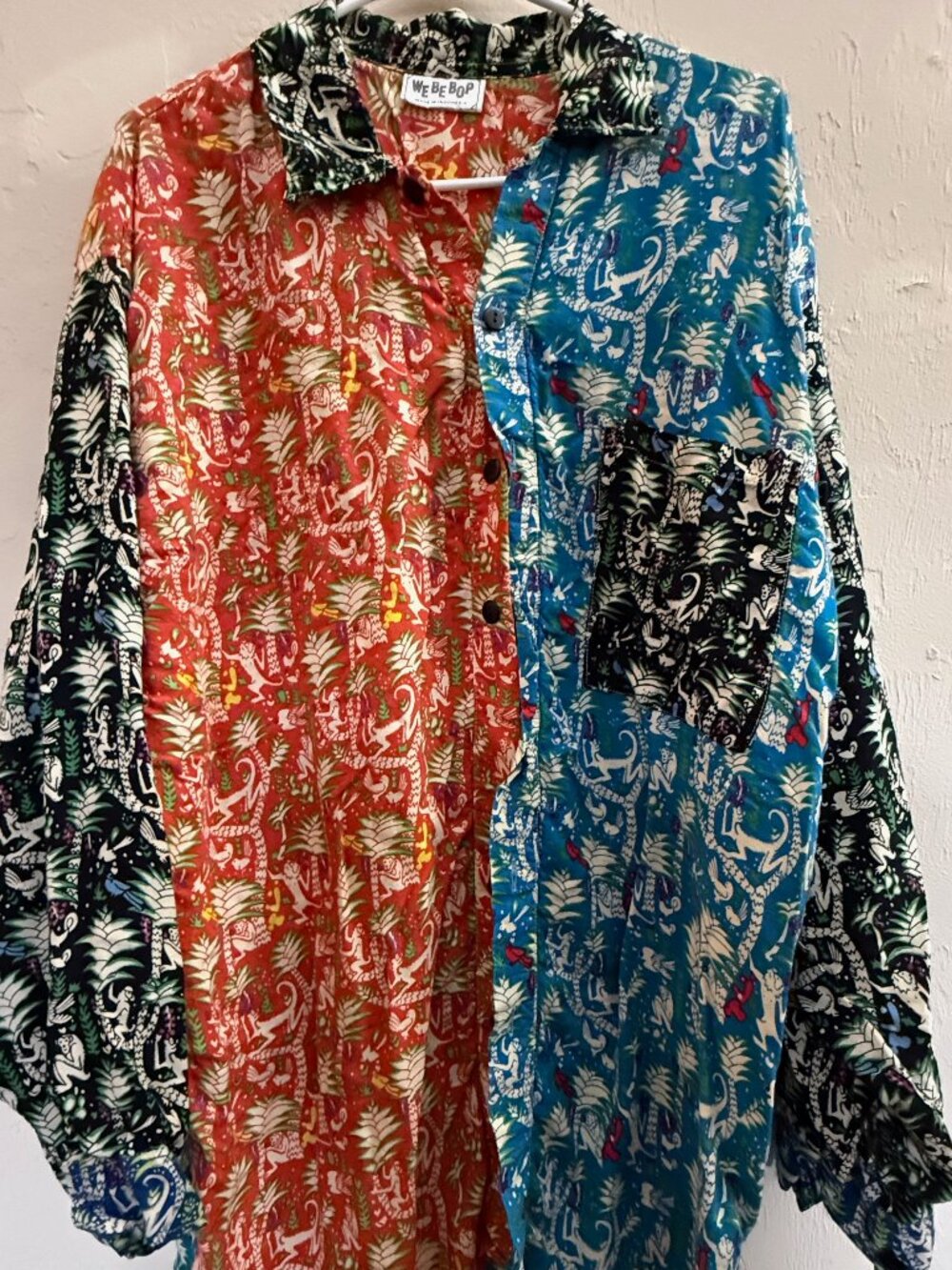 We Be Bop Patchwork Tropical Rayon Button Up Shirt Oversized Size XXL